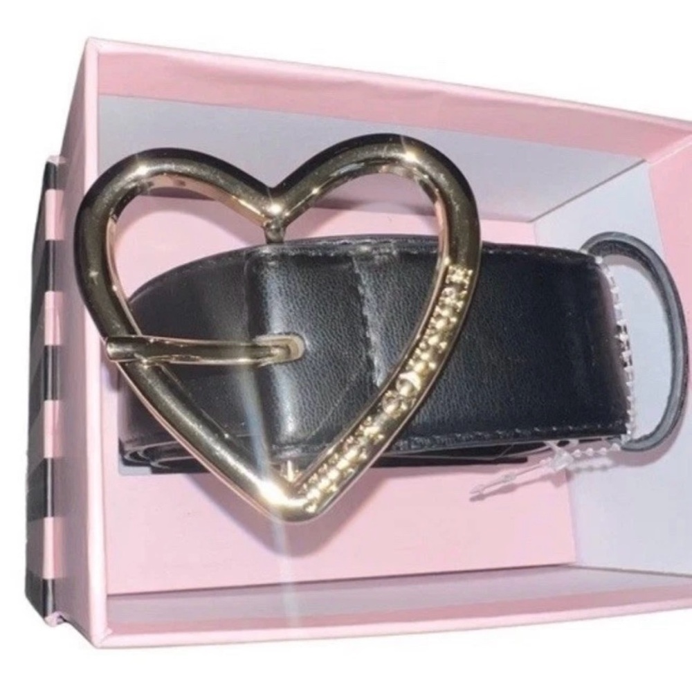 JUICY COUTURE Black BELT Gold Tone Heart Buckle NEW IN BOX L/XL
